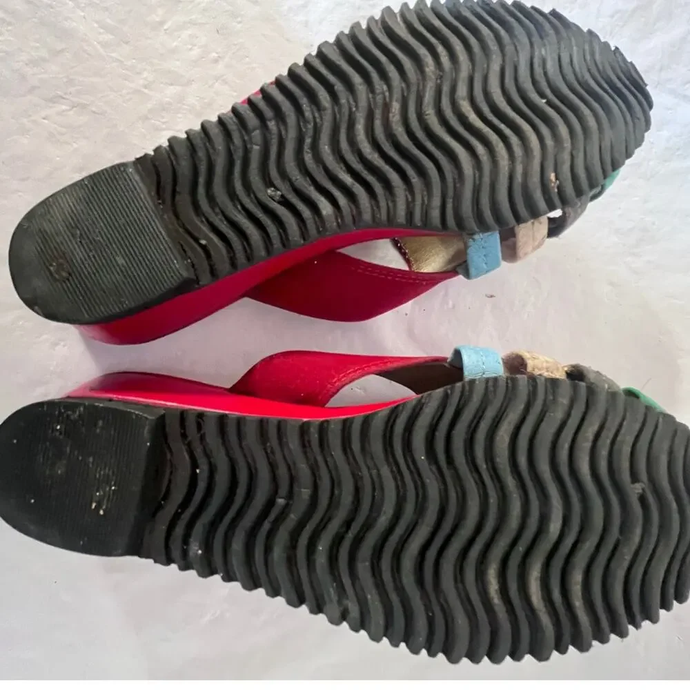 Pansy Red Suede Slides Sandals - Made in Japan - Size: M